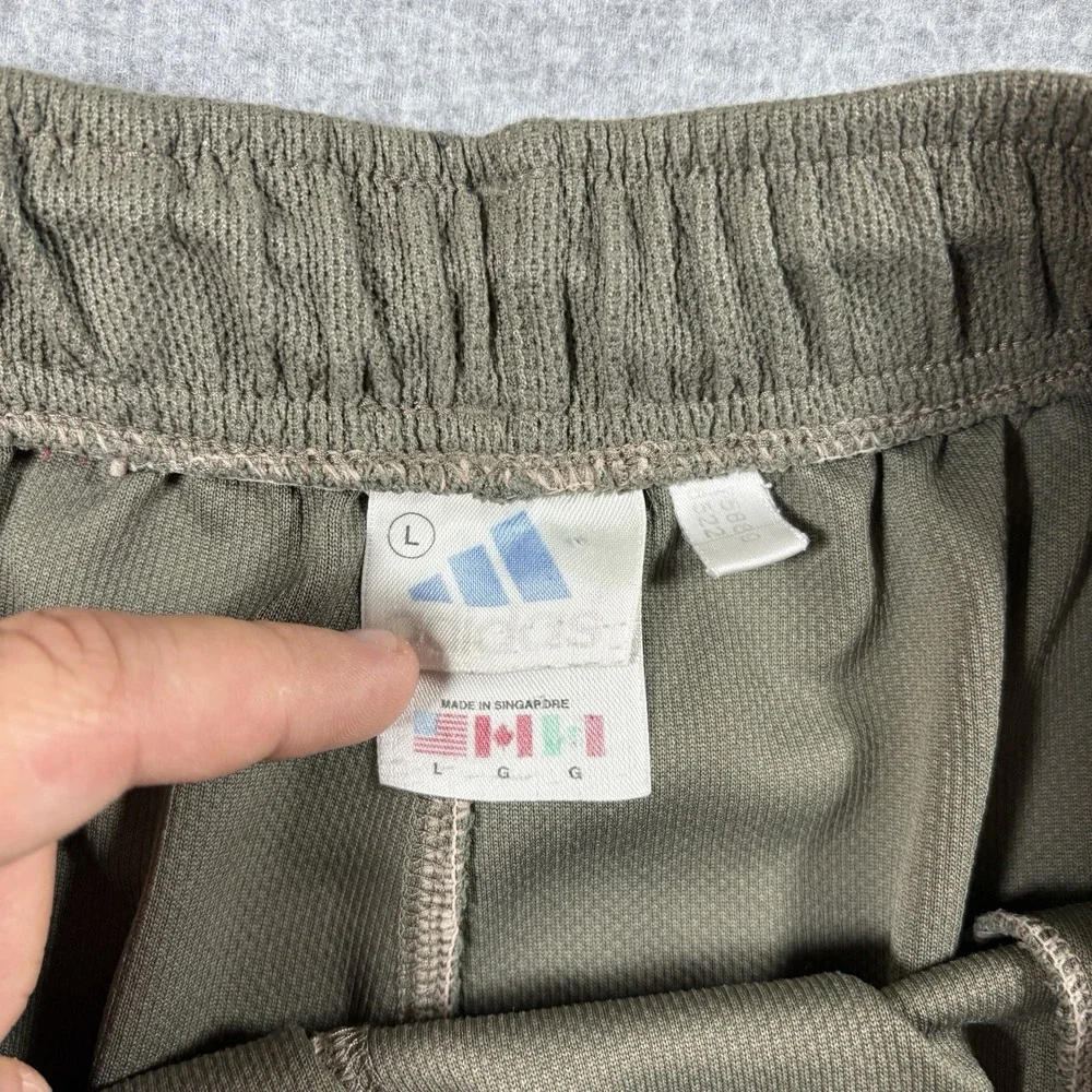 Vtg 90s Adidas Shorts Mens Large Olive Green Cream Mesh 3 Stripe Athletic Baggy